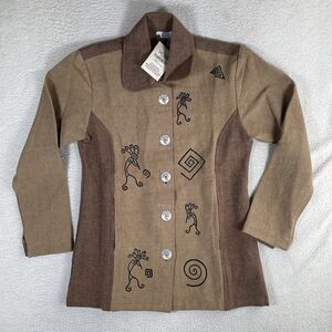 Venus Imports Jacket Womens Medium Brown Embroidered Tribesmen Handmade Nepal